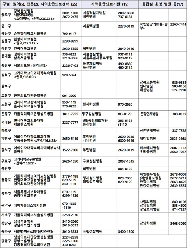 추석 연휴 문 여는 응급의료기관. (그래프=서울시 제공)