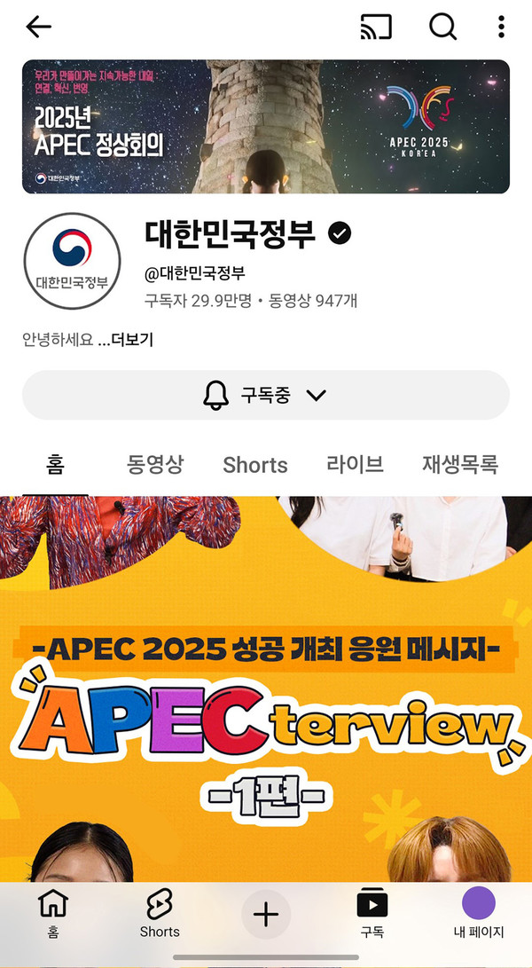 대한민국 정부 유튜브 갈무리.